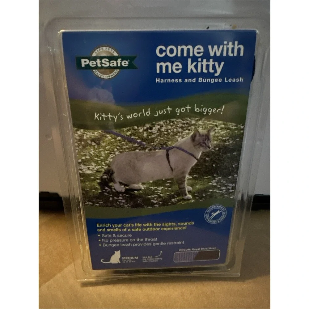 PetSafe Come With Me Kitty Cat Harness & Bungee Leash, SZ Medium Royal Blue/Navy